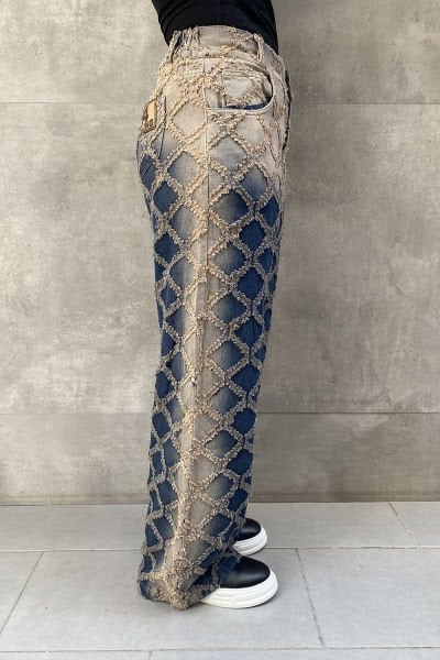 Taşlama Tasarım Kumaş Oversize Pantolon