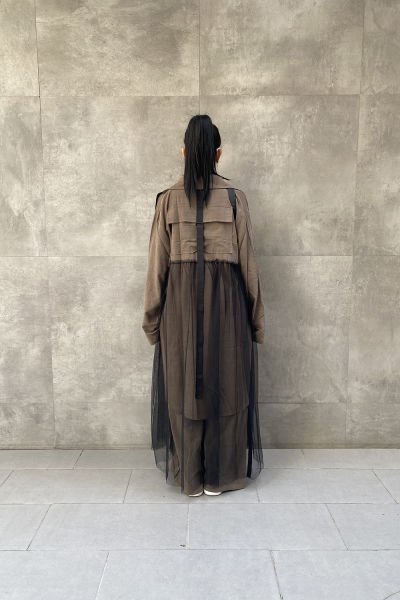 Tüllü Tasarım Oversize Trençkot