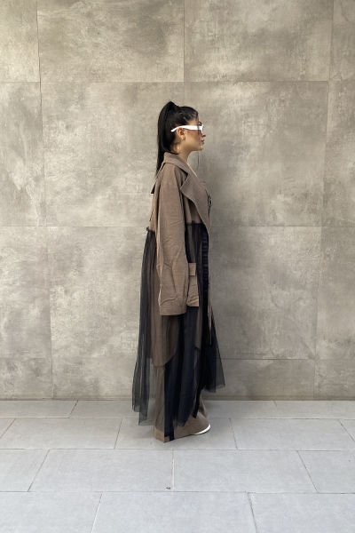 Tüllü Tasarım Oversize Trençkot