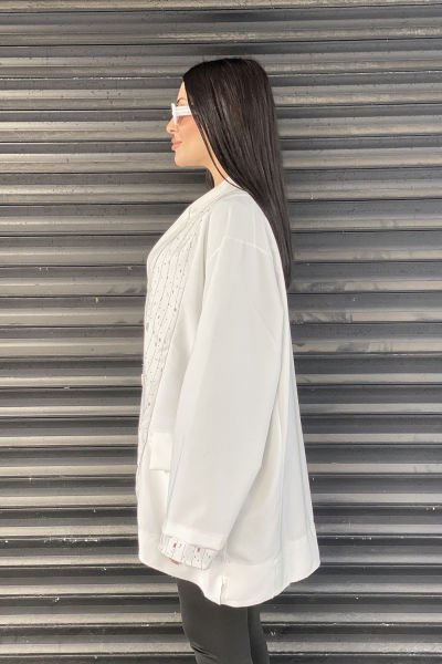 Delikli Kumaş Tasarım Oversize Ceket&Bluz