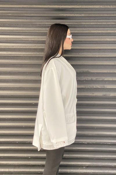 Delikli Kumaş Tasarım Oversize Ceket&Bluz