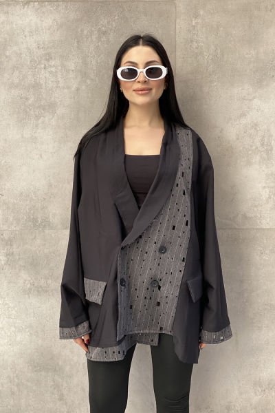 Delikli Kumaş Tasarım Oversize Ceket&Bluz