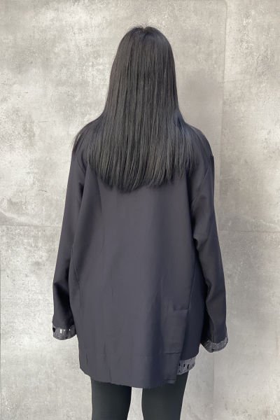 Delikli Kumaş Tasarım Oversize Ceket&Bluz
