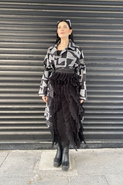 Fırfırlı Tasarım Oversize Çift Renk Trençkot