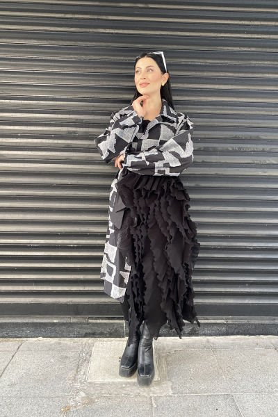 Fırfırlı Tasarım Oversize Çift Renk Trençkot