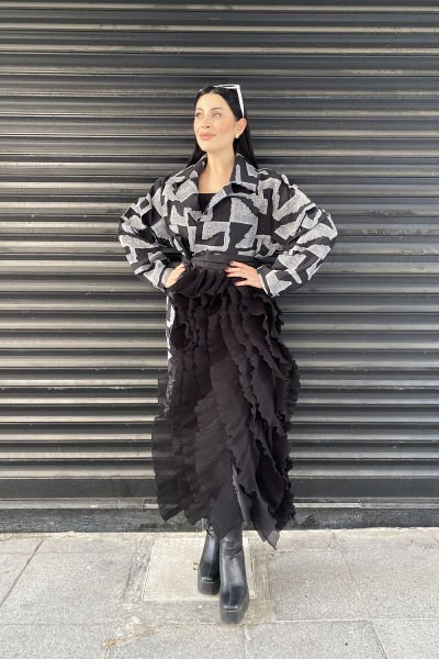 Fırfırlı Tasarım Oversize Çift Renk Trençkot