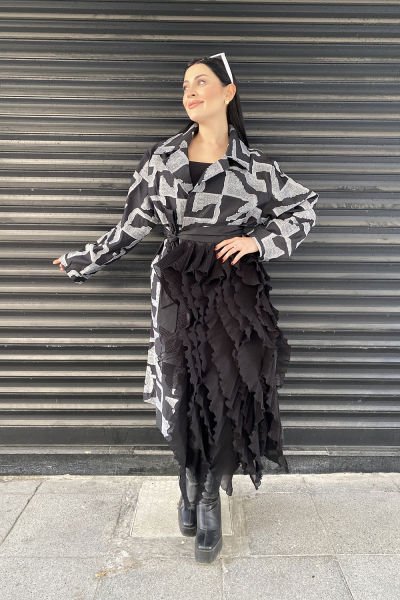Fırfırlı Tasarım Oversize Çift Renk Trençkot