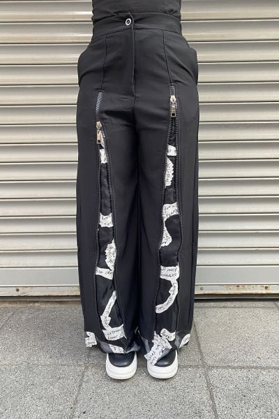 Tül Detaylı Oversize Tasarım Pantolon