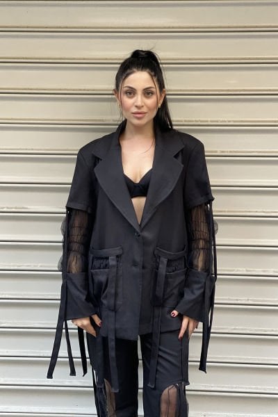 Tüllü Tasarım Saçaklı Spor Blazer Ceket