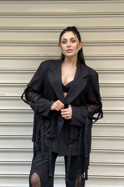 Tüllü Tasarım Saçaklı Spor Blazer Ceket