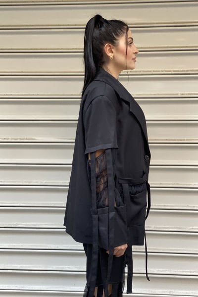 Tüllü Tasarım Saçaklı Spor Blazer Ceket