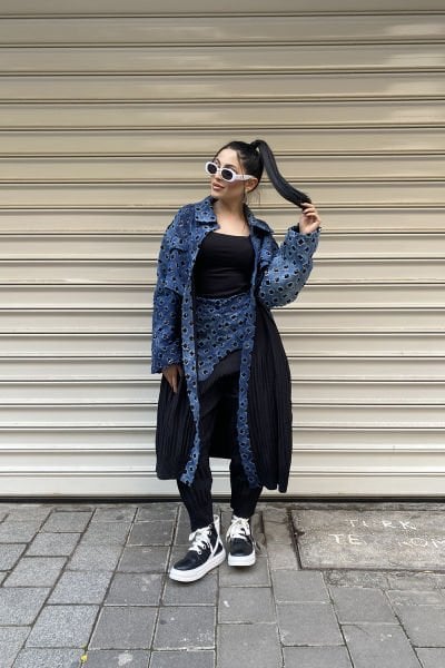 Taşlı Kot Tasarım Oversize Trençkot
