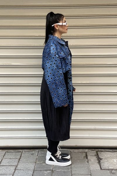Taşlı Kot Tasarım Oversize Trençkot