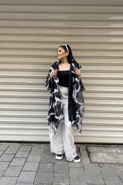 Tasarım Oversize Tül Trençkot