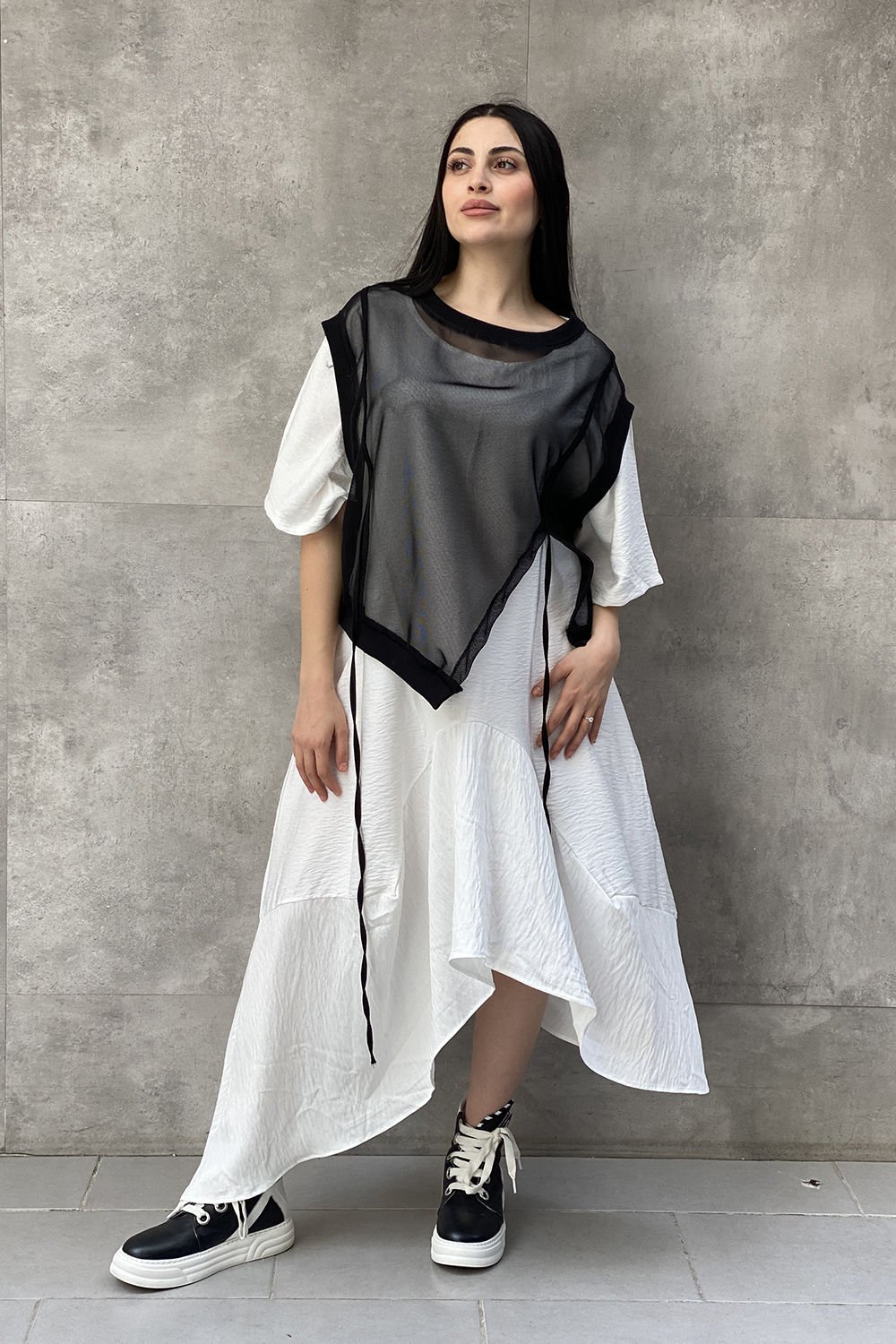File Sweat Detaylı Tasarım Oversize Elbise