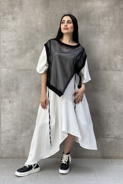 File Sweat Detaylı Tasarım Oversize Elbise