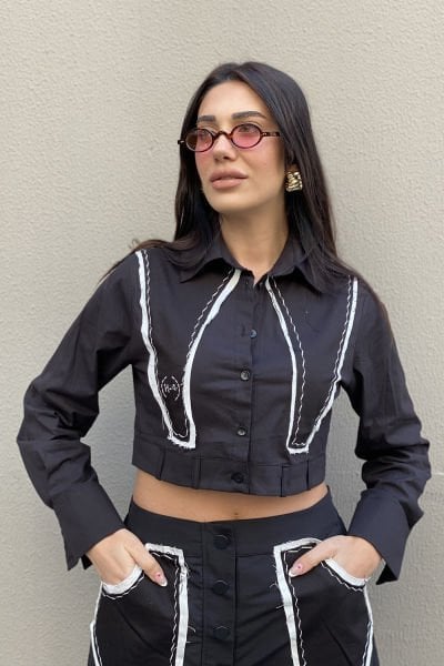 Tasarım Pis Dikişli Crop Gömlek