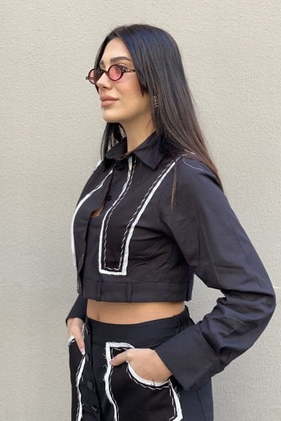 Tasarım Pis Dikişli Crop Gömlek