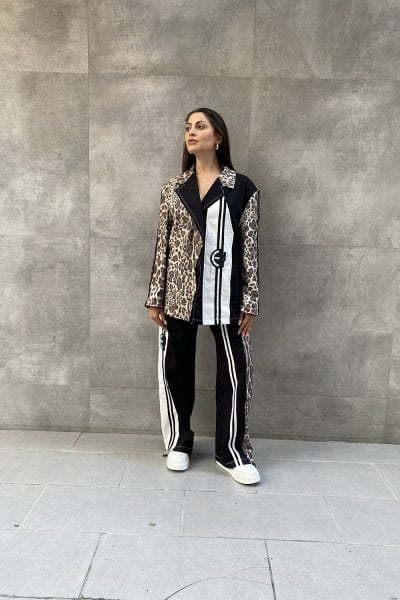 Leopar Tasarım Oversize Blazer Ceket