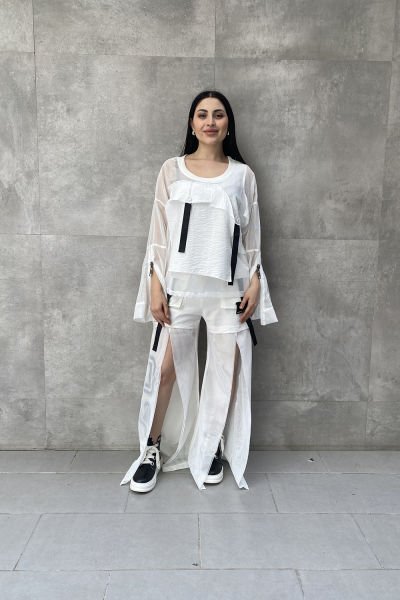File Tasarımlı Oversize Kemerli Bluz