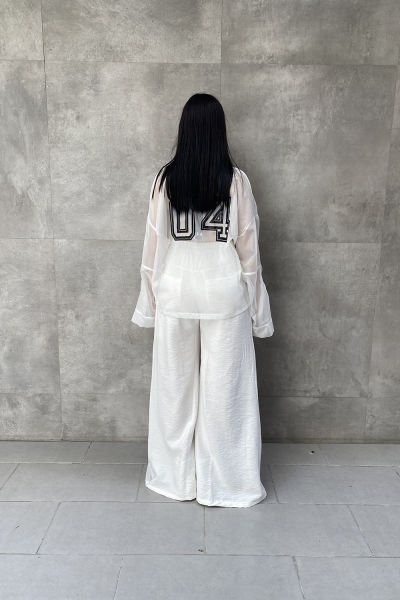 File Tasarımlı Oversize Kemerli Bluz