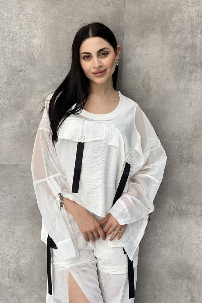 File Tasarımlı Oversize Kemerli Bluz