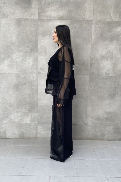 File Yırtmaç Tasarımlı Oversize Kemerli Pantolon