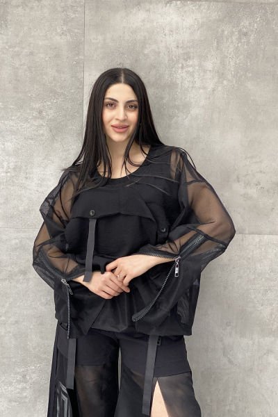 File Tasarımlı Oversize Kemerli Bluz