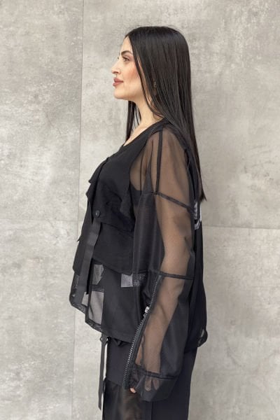 File Tasarımlı Oversize Kemerli Bluz