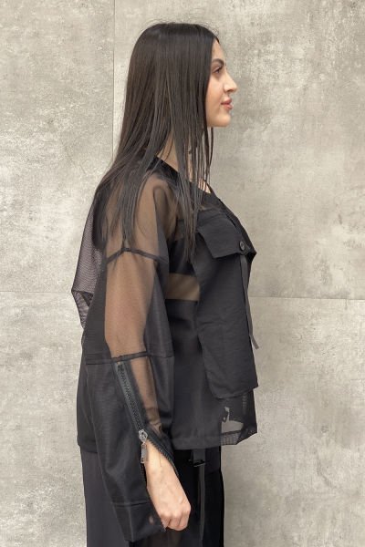 File Tasarımlı Oversize Kemerli Bluz