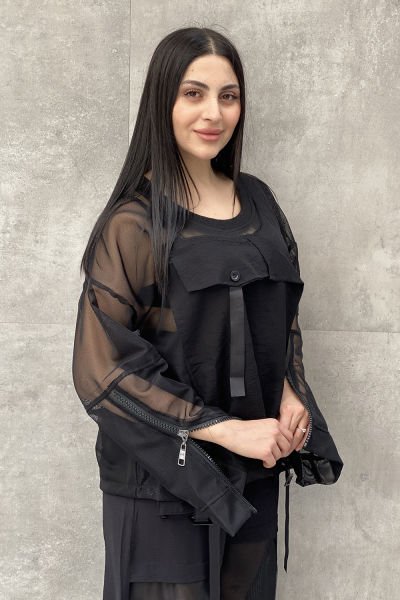 File Tasarımlı Oversize Kemerli Bluz