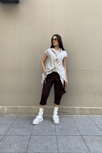 Çift Fermuarlı Tasarım Oversize Asimetrik Yelek