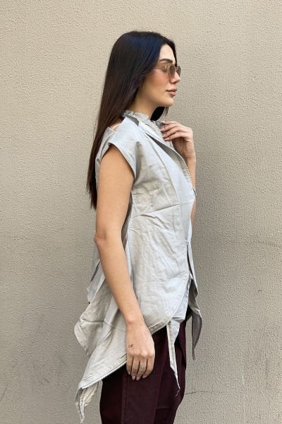 Çift Fermuarlı Tasarım Oversize Asimetrik Yelek