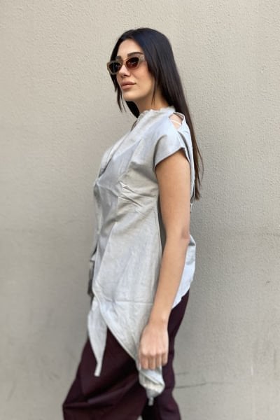 Çift Fermuarlı Tasarım Oversize Asimetrik Yelek