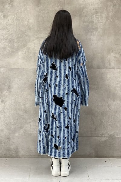 Delikli Tasarım Oversize Kot Trençkot