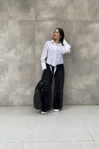 Bağcıklı Tasarım Oversize Pantolon