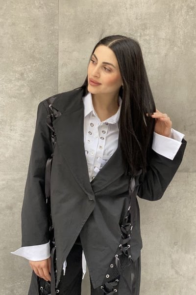 Bağcıklı Tasarım Oversize Blazer Ceket