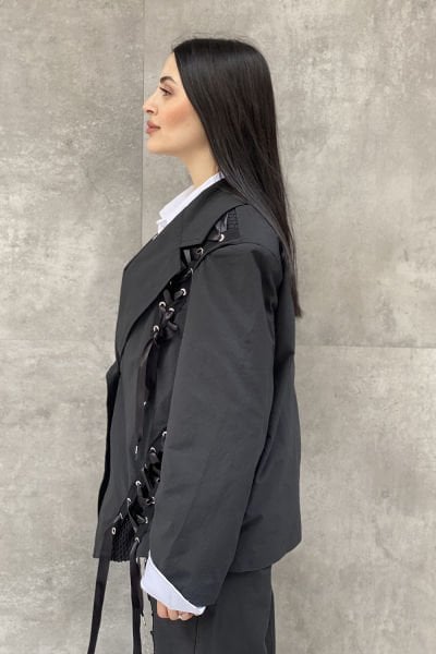 Bağcıklı Tasarım Oversize Blazer Ceket