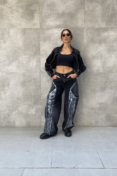 Sprey Tasarım Oversize Kot Pantolon