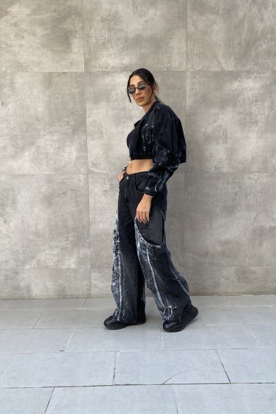 Sprey Tasarım Oversize Kot Pantolon