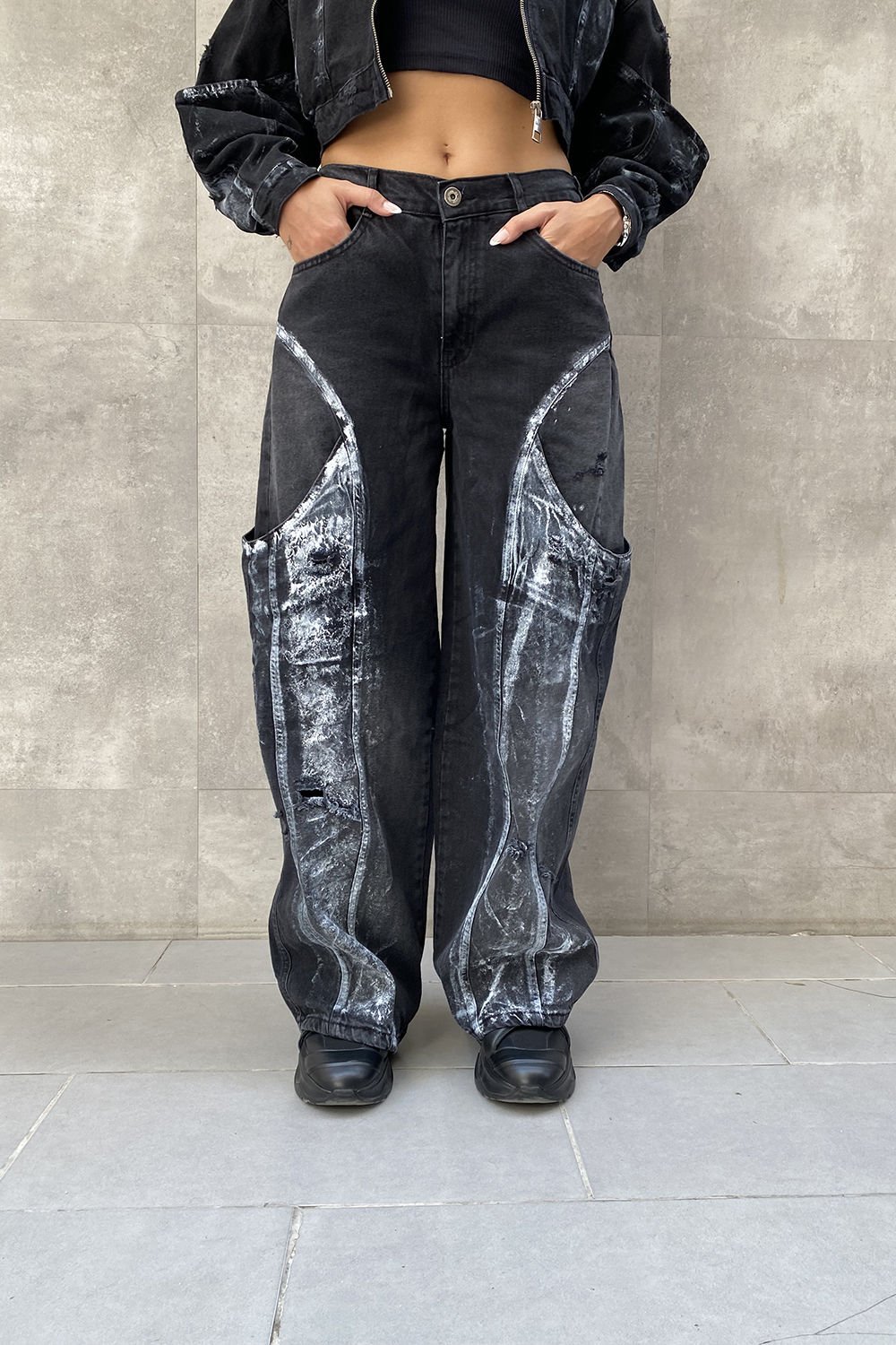 Sprey Tasarım Oversize Kot Pantolon