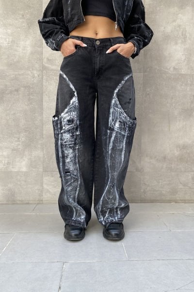 Sprey Tasarım Oversize Kot Pantolon