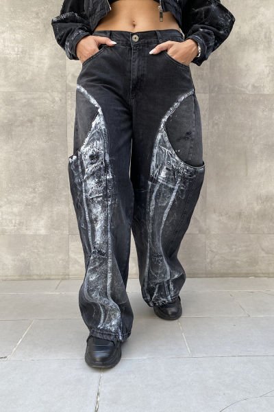Sprey Tasarım Oversize Kot Pantolon