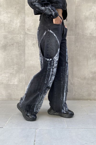 Sprey Tasarım Oversize Kot Pantolon