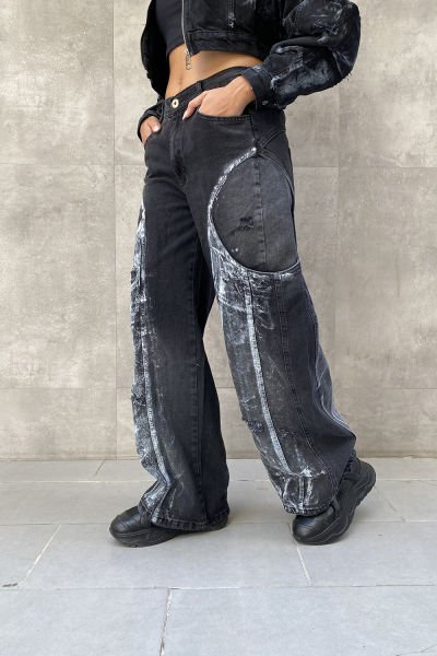 Sprey Tasarım Oversize Kot Pantolon