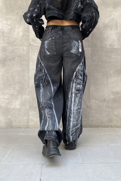 Sprey Tasarım Oversize Kot Pantolon