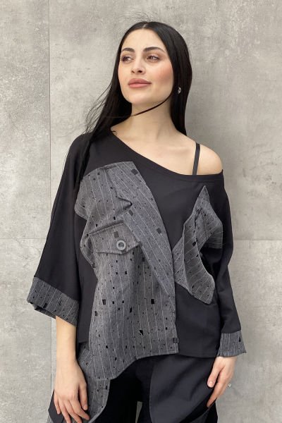 Delikli Kumaş Tasarım Oversize Bluz