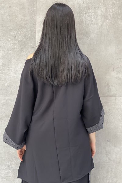 Delikli Kumaş Tasarım Oversize Bluz