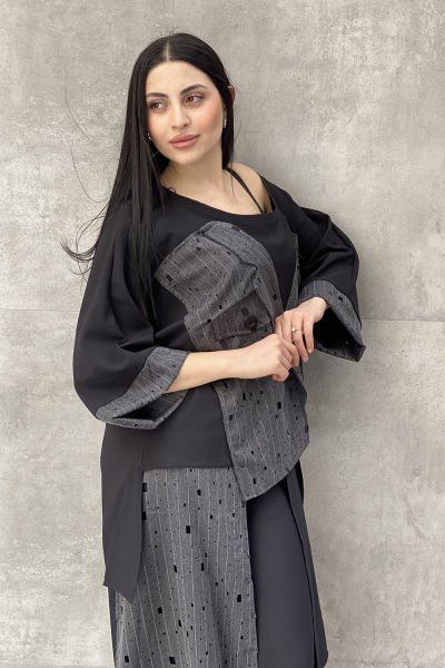 Delikli Kumaş Tasarım Oversize Bluz