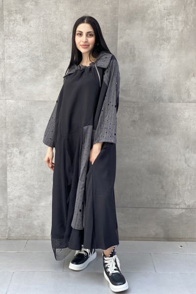 Delikli Kumaş Tasarım Oversize Elbise